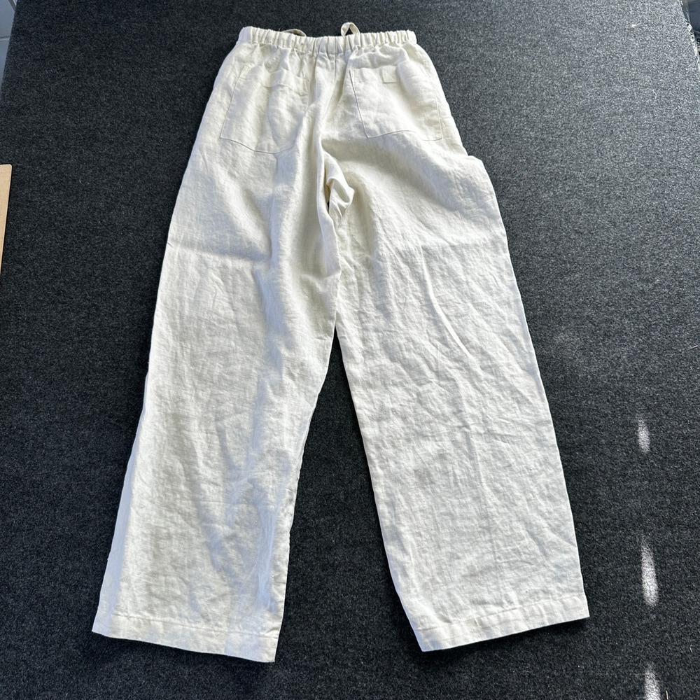 Real Comfort Womens Cream 100% Linen Wide Leg Button Fly Drawstring Pants Size 4 - Picture 3 of 9